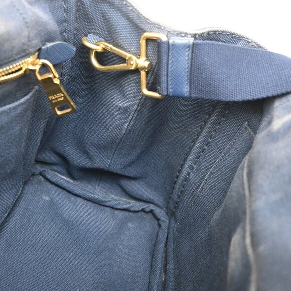 PRADA Logo Canapa 2Way Shoulder Hand Bag Canvas Leather Blue GHW 86KA843 - Picture 11 of 15
